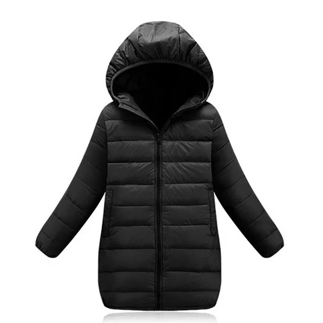 Модные детские куртки для мальчиков и девочек; сезон осень-зима; утепленное пуховое пальто с капюшоном и хлопковой подкладкой; детская теплая Длинная Верхняя одежда; парки - Цвет: Black