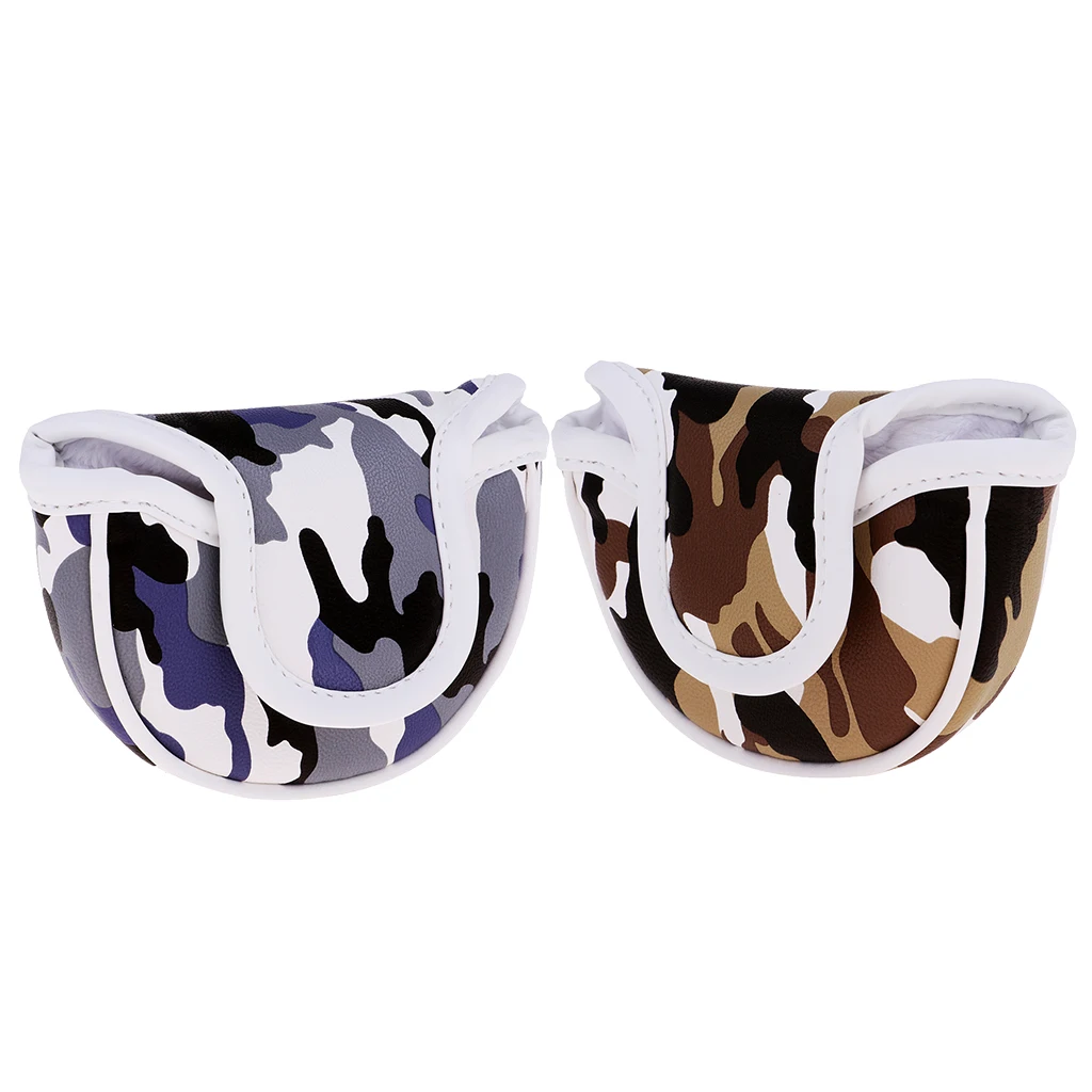 Premium PU Golf Headcover Guard Mallet Putter Cover Protector with Magnet Closure Camo. Blue Brown