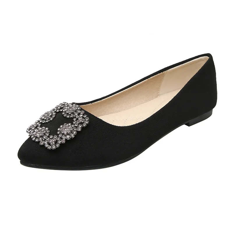 

Women Patent Leather Rhinestones Flats Pointy Toe Black Pink TPR Sole Outdoor Breathable Slip On Brand Shoes Cute