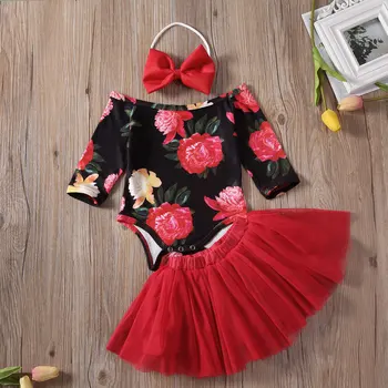 

3PCS Newborn Baby Girl 0-24M Clothes Sets 3pcs Floral Print Romper Jumpsuit+Tutu Skirt+Headband Outfit Set
