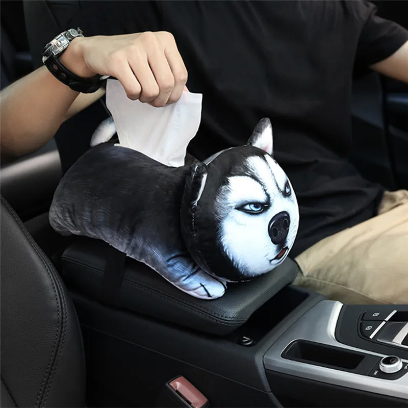 Автомобильные украшения, автомобильные подвесные аксессуары для салона автомобиля, милые животные, мультяшный автомобиль, подлокотник, коробка для салфеток, автомобиль с лотком, собака, уголь