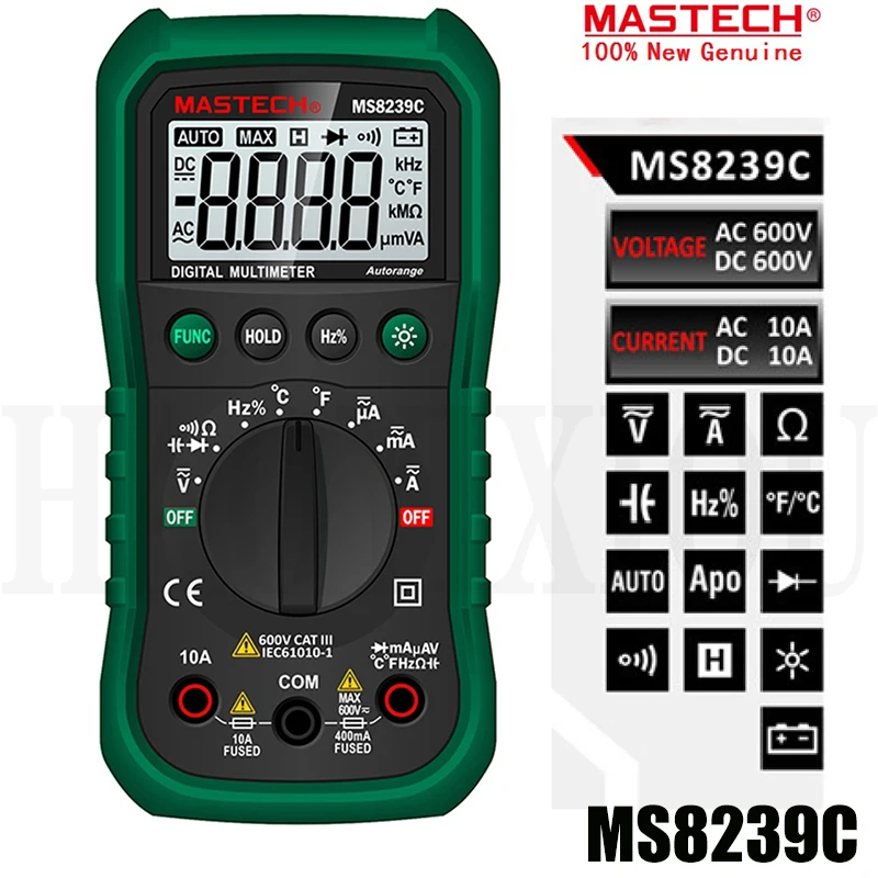 Mastech MS8239C Ручной Автоматический диапазон цифровой мультиметр AC DC Напряжение Ток Емкость Сопротивление Частота Температура Тестер