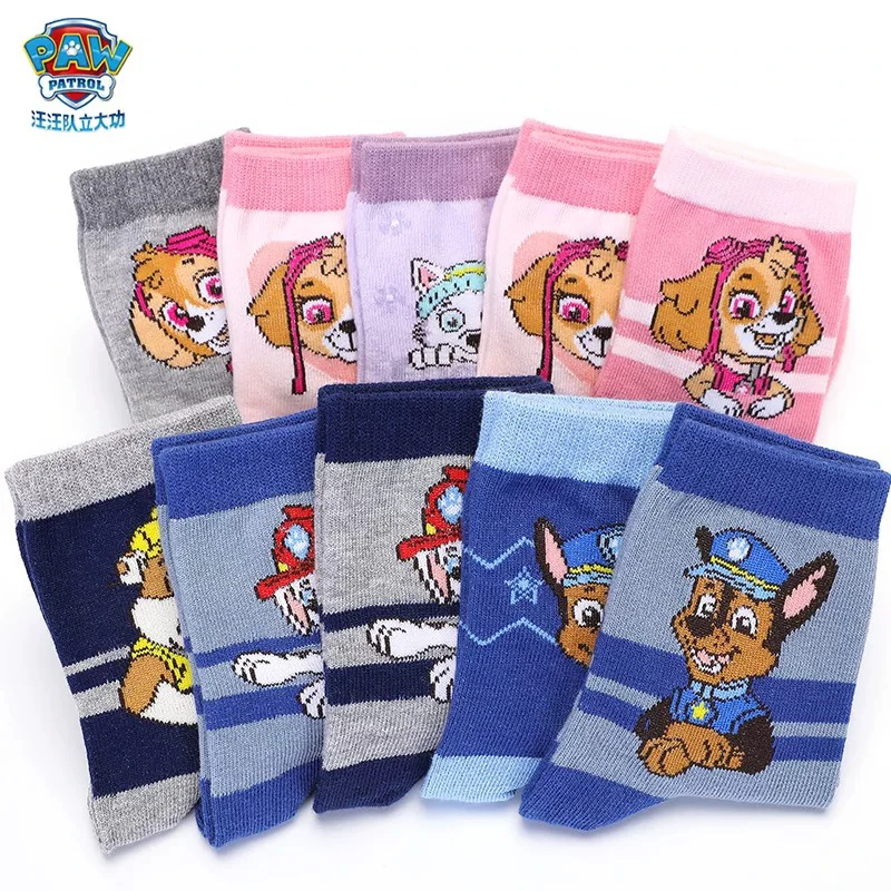 

5 pairs Genuine Paw Patrol Socks for girls boys cotton autumn winter Toddlers sox Skye Chase Marshall Rubble non slip sock kids