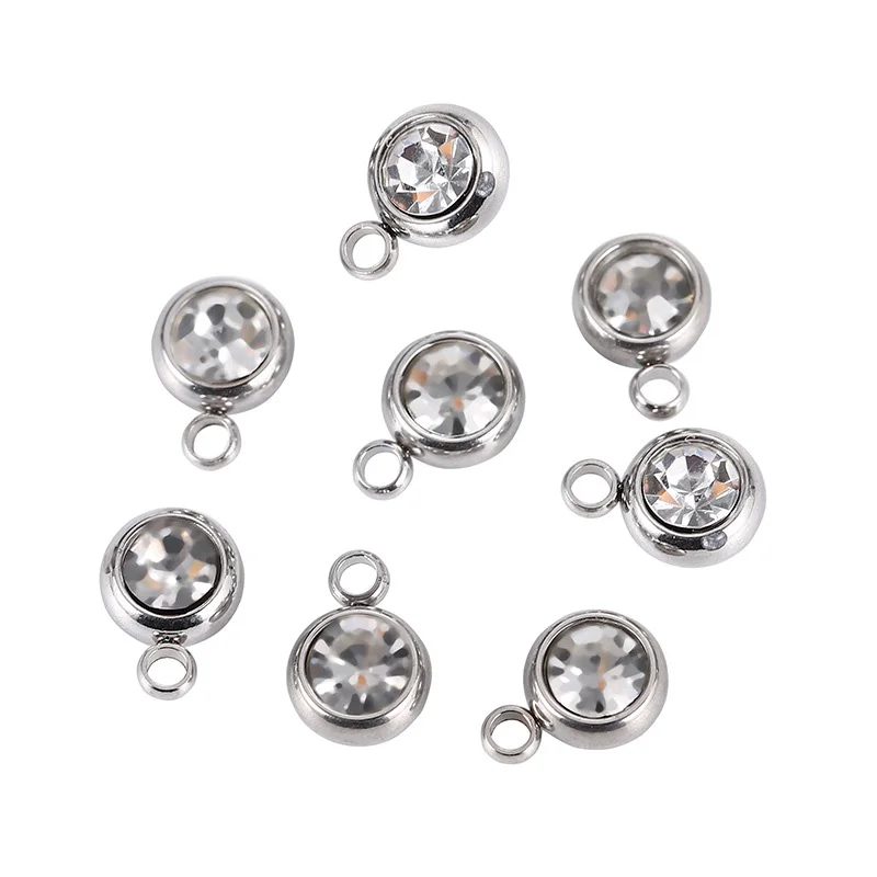 10 Stück Gold Edelstahl Kristall Geburtsstein Charms DIY Perlen Anhänger Runder Charm für Schmuck Halskette Armband Ohrring Herstellung – Detail 8