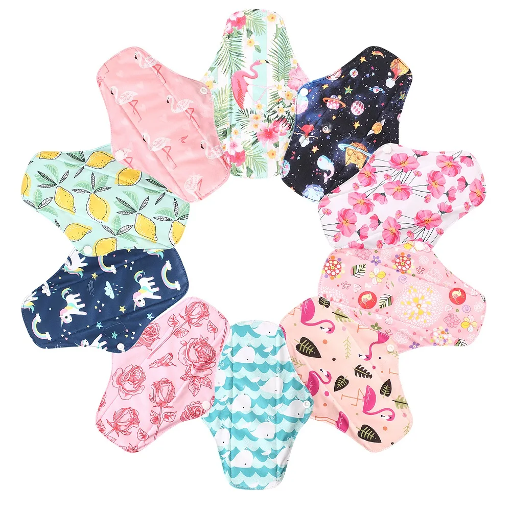 10pcs Reusable Washable Sanitary Pads Toallas Sanitaria Cloth Pad Character Feminine Higiene Women Mestryal Pads Panty Liners
