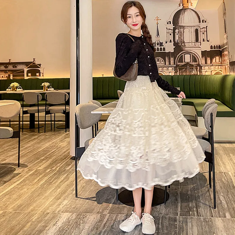 ★fa.er.ie★jersey volume tulle skirt (ivory)★韓国送料込 fa.er.ie] jersey volume tulle skirt (ivory)