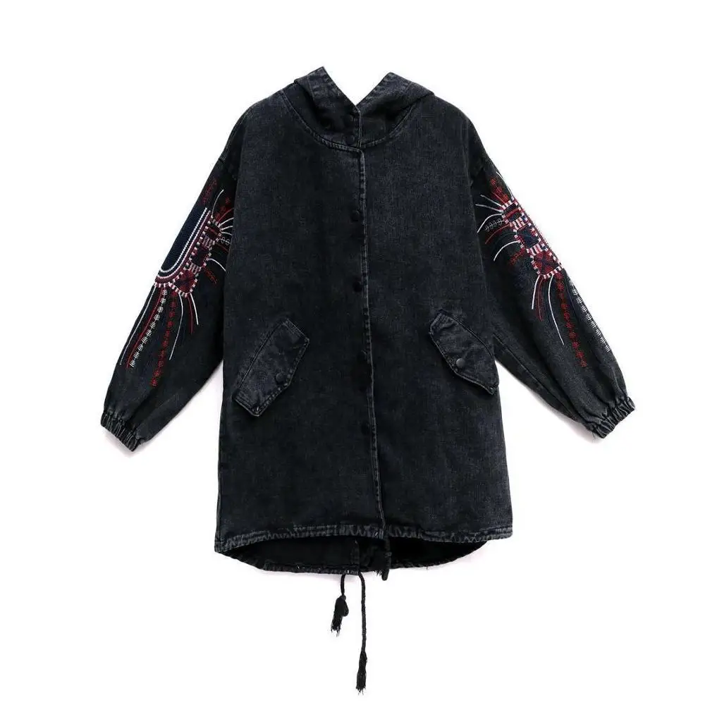 Finest  Vangull Ladies Denim Jacket With Embroidery Women Bf Style Long Sleeve Loose Streetwear Jeans Jacke