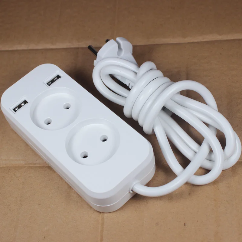 Новинка 2019 2 розетки Европейский удлинитель USB 5 В А с кабелем диаметром 1 м цвет