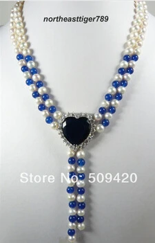 free shipping &gt&gtWhite Pearl Blue Jade Crystal Cubic Zirconia Sapphire 18KWGP Pendant Necklace | Украшения и аксессуары