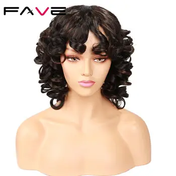 

Fave Loose Wave Wig Black Mixed Brown Color Synthetic Heat Resistant Fiber Weave Wigs for Black White Women Cosplay