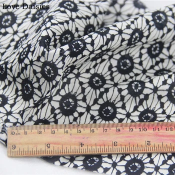 

BEIGE BACKGROUND Black Rhombus Flower Printed 100% Cotton Very Thin Fabric for DIY Summer Apparel Shirt Dress Quilting Craft