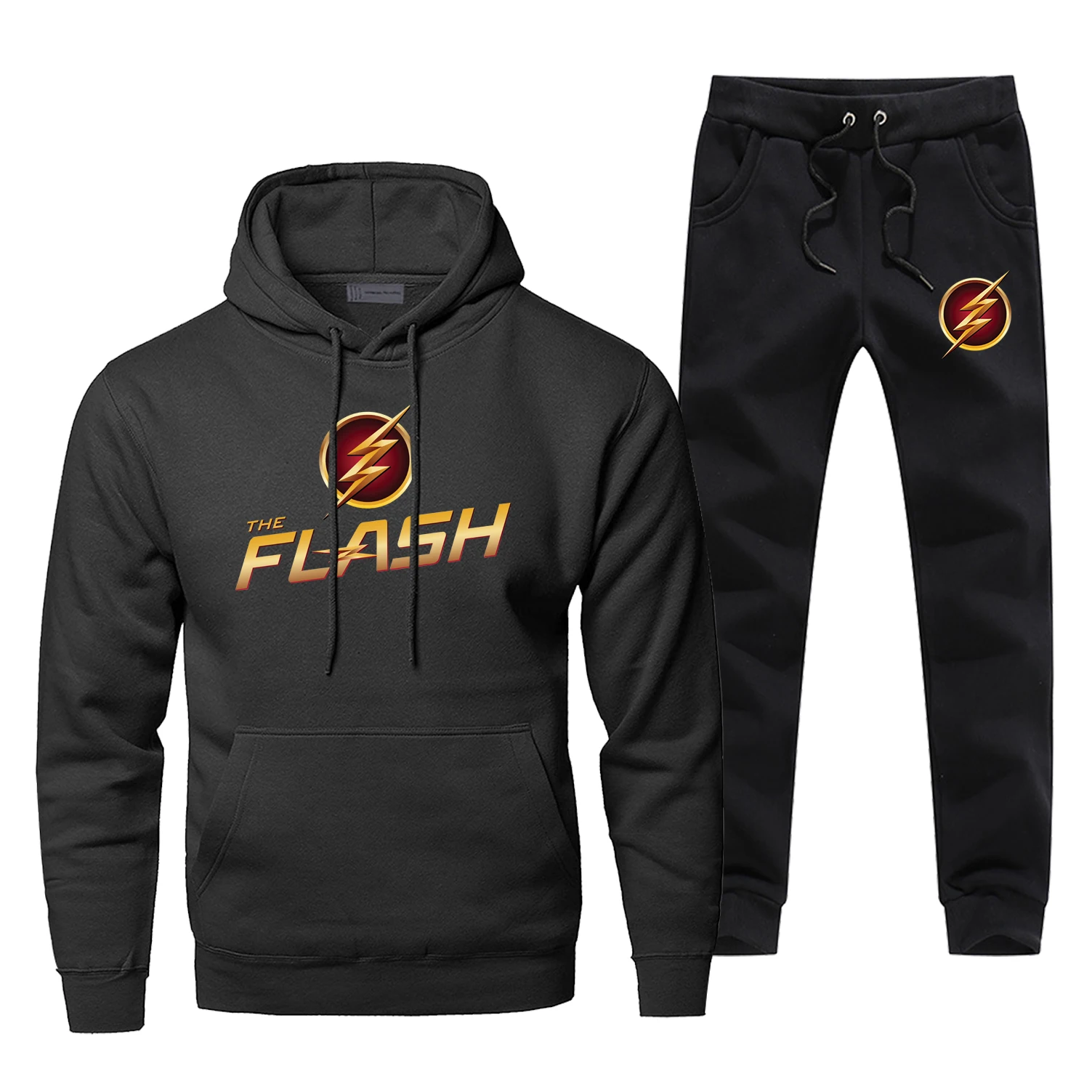 Толстовки с логотипом Flash tv Show, серые, черные штаны, толстовка для косплея, мужские комплекты, Новое поступление, Зимняя Теплая Флисовая спортивная одежда