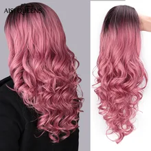 AISI Queens, длинный, Ombre, розовый парик, синтетический, косплей, волнистые, блонд, парики для женщин, черный, серый, коричневый, черный, красный, парики для продажи