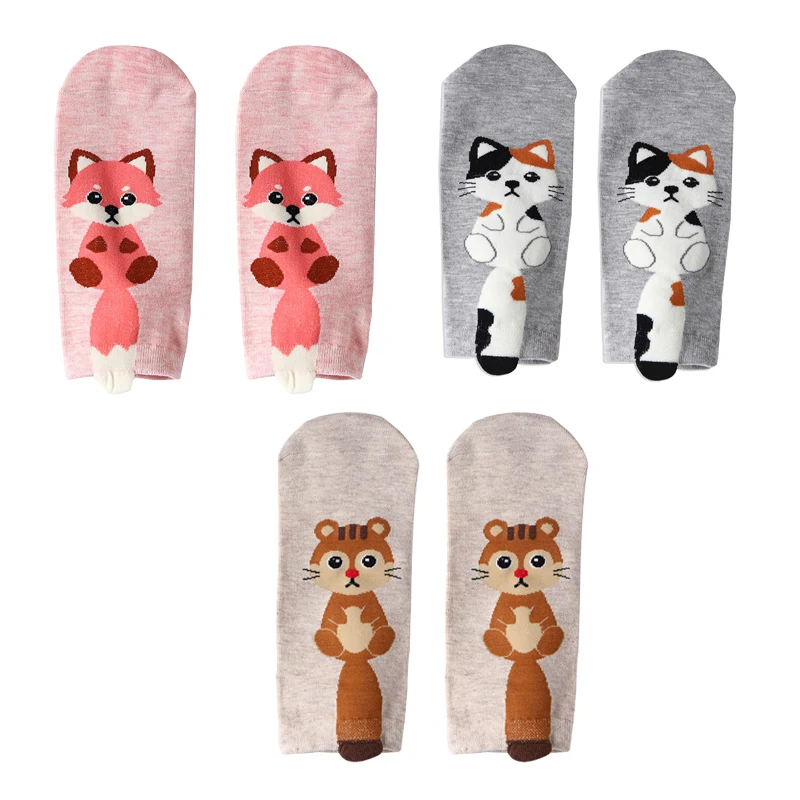 3 пар/компл. высокое качество Для женщин милые носки в 3D с красивыми принтами животных осенне-зимние комнатные тапочки на Носки для собак Модные женские хлопковые носки с изображением персонажей мультфильма, Новинка - Цвет: Set 3