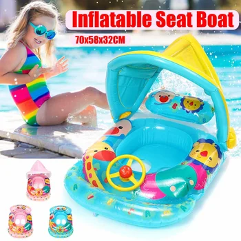 

Summer Inflatable Sunshade Baby Kids Float Seat Boat Children Swim Pool Swimming Ring Water Fun Pool Toys Removable Sunshade