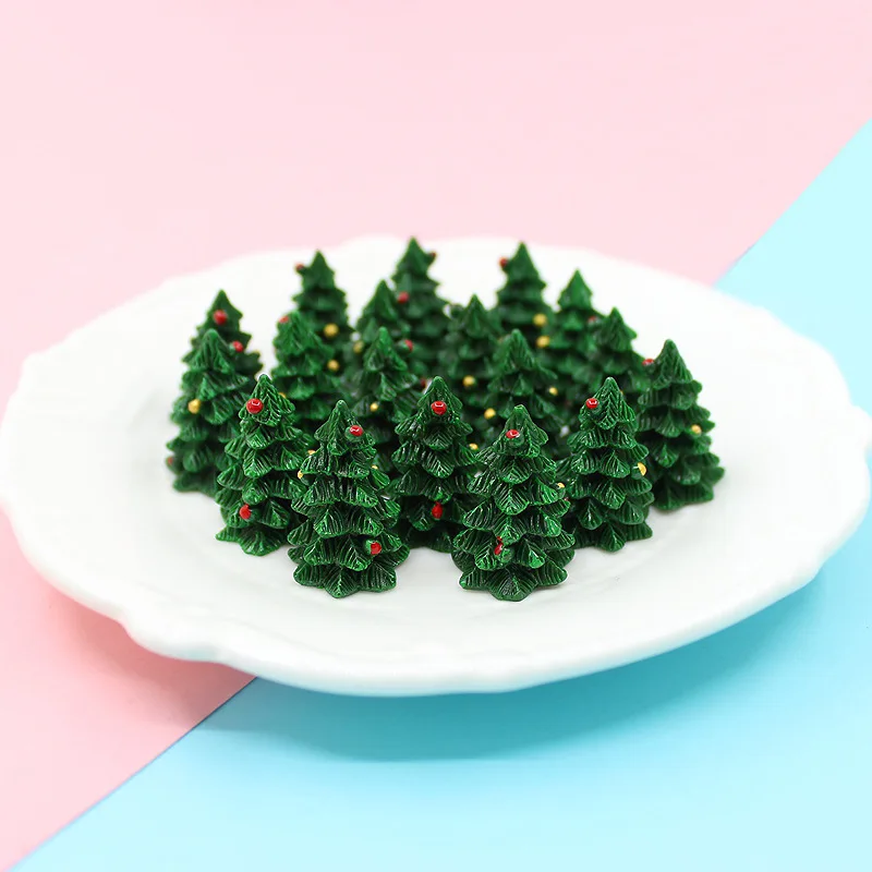 Xmas tree 10 шт. Рождественская елка из смолы миниатюрные фигурки сказочные садовые украшения для дома DIY аксессуары ручной работы 18*27 мм - Цвет: Xmas tree