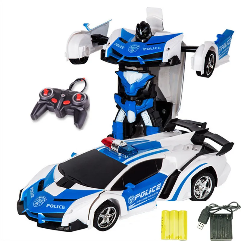 Blue with battery Радиоуправляемые машинки, игрушки на дистанционном управлении, полицейский автомобиль, радиоуправляемые трансформеры, машинки, игрушки для мальчиков, детский подарок - Цвет: Blue with battery