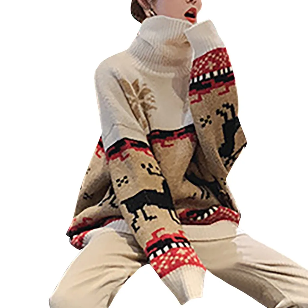 Pull femme nouveaute, Рождественский свитер для женщин, круглый вырез, длинный рукав, веселый принт с рождественским лосем, вязаный свитер, пуловер, Джерси
