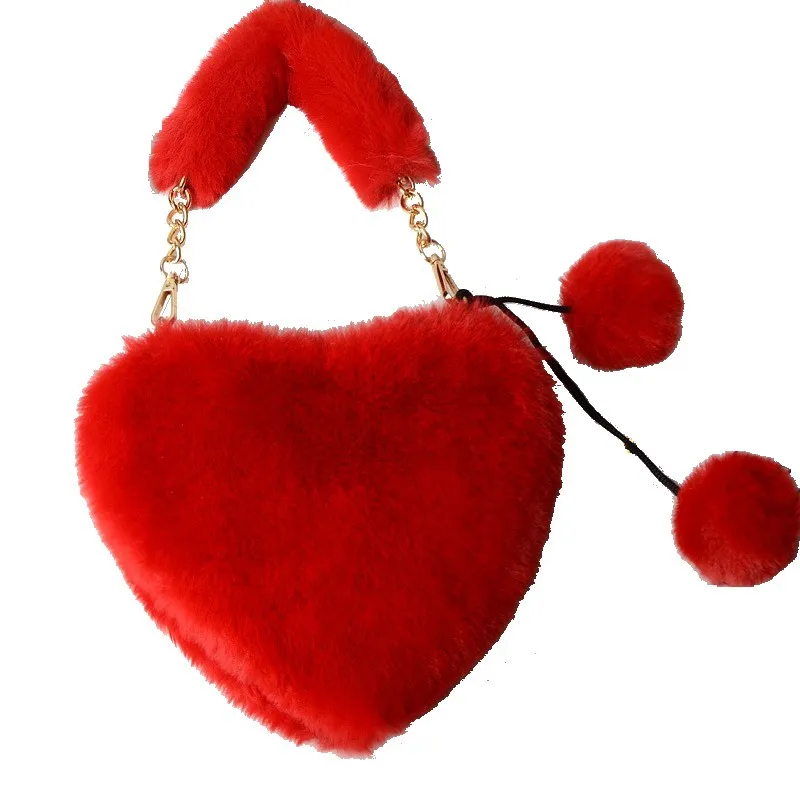 

Fashion Plush Heart-Shaped Bag Wallet Women's Handbag Lint Hand Holding Ornament Autumn Winter Card Photo Bages Heart