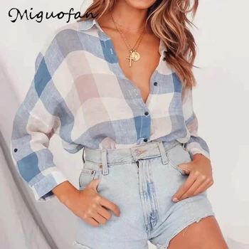 

Plaid Shirt Women Office blusas feminina Cotton Blouses Vintage Ladies Casual British Shirt Tops mujer streetwear Women Blouses