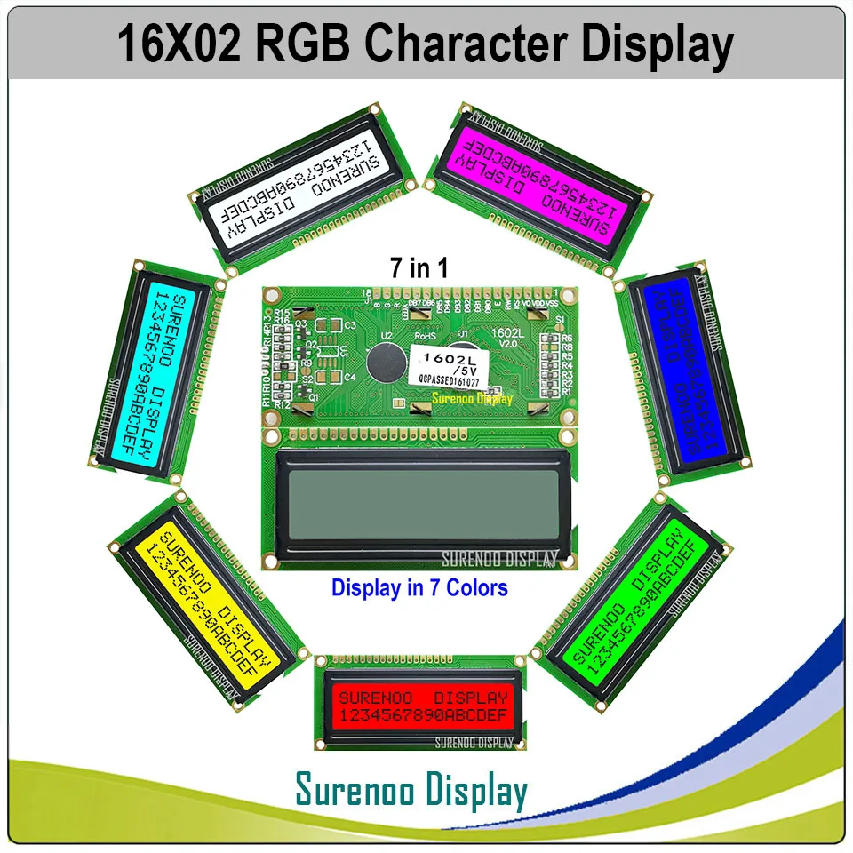 162 16X2 1602 5В символьный ЖК модуль экран LCM FSTN положительный с 7 цветной RGB подсветкой