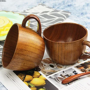 

Creative Natural Solid Wood Retro Tea Cup Japanese Style Jujube Wooden Cup Water Cup Fat Body Coffee Cup With Handle