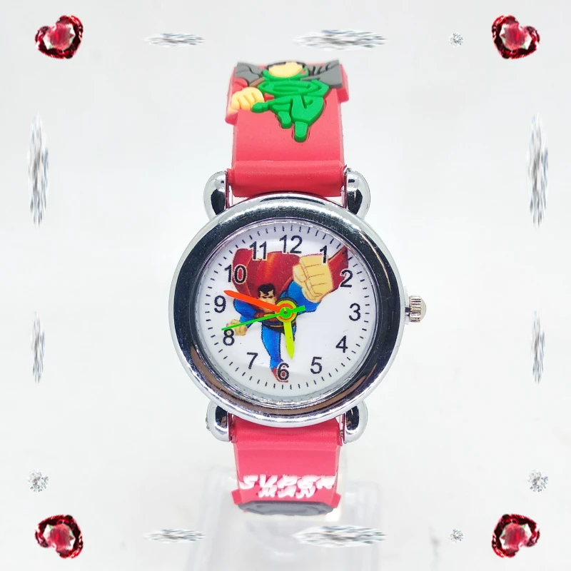 Герой Супермен часы для мальчика для детей подарок ученикам студенческие часы силиконовые новые высококачественные детские часы Детский Рождественский подарок - Цвет: Красный