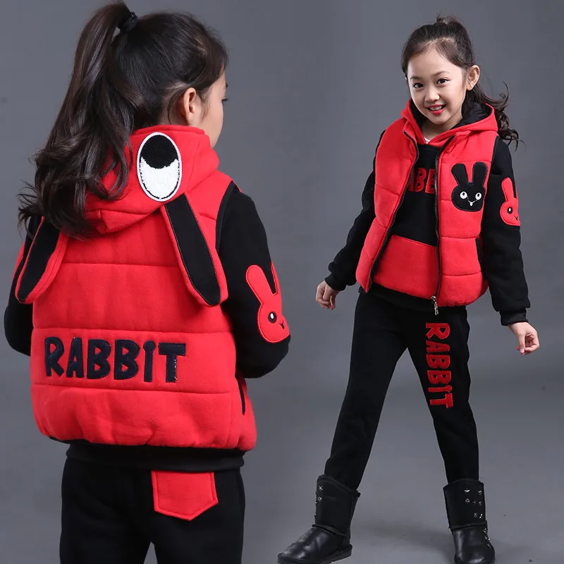 Осенне-зимние комплекты теплой одежды для девочек Повседневный Спортивный костюм для мальчиков детские хлопковые толстовки из плотного бархата+ футболка+ штаны, 3 предмета