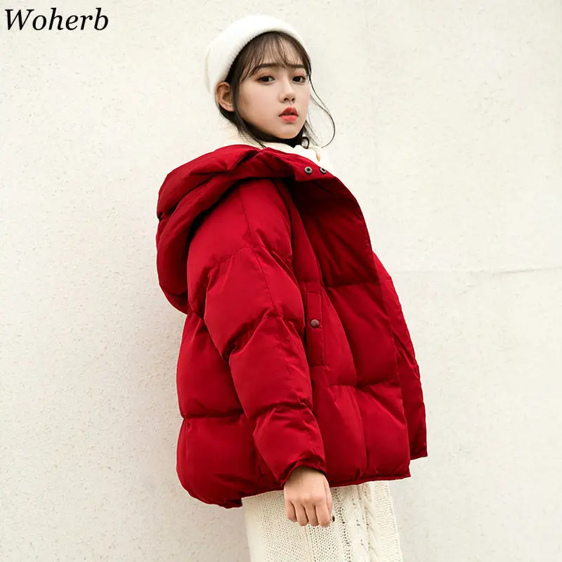  Woherb Fashion Winter Parka Women 2019 Loose Thick Cotton Down Parkas Padded Coat Female Slim Short