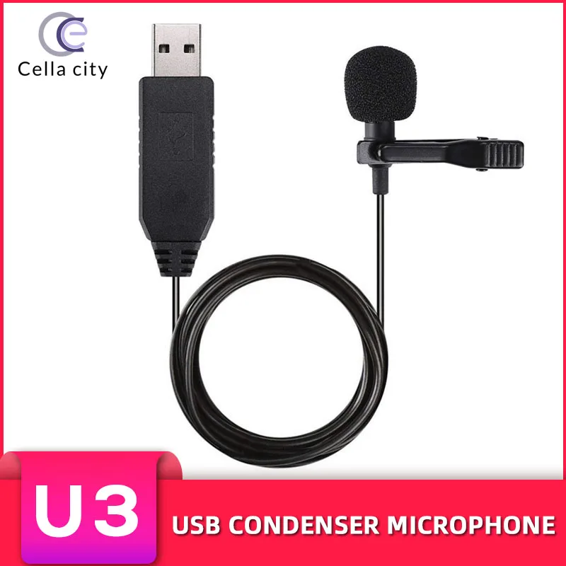 Микрофон CELLA CITY, петличный USB-микрофон для компьютера, ноутбука, для прямой трансляции, онлайн-класса, профессиональная запись, мини-микрофон
