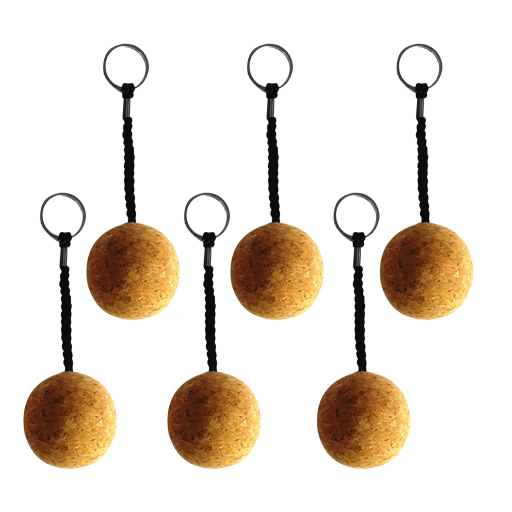 6 Floating Key Ring, 5cm Cork Ball Keychain Safety Lanyard, Portable Fishing Boat Marine Yacht Surf Swim Buoy Key Float Key Fob