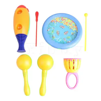 

Yibuy Plastic Orff Percussion Musical Sand Hammer Ocean Drum with Cute Bag Set