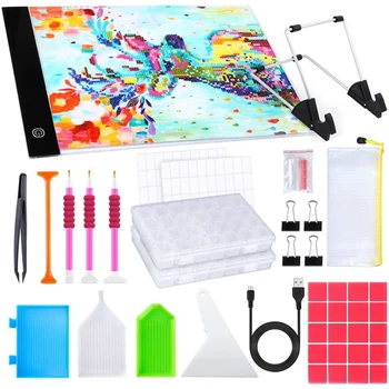 

66 Pieces Diamond Painting Set ,A4 LED Light Pad, 56 Grids Diamond Embroidery, Stand Holder and Diamond Painting Tools
