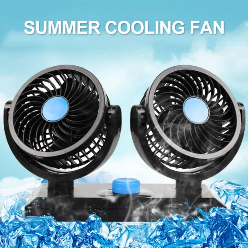 360° Adjustable Electric Dual Head Car Fan Ventilation Air Cooling Conditioner