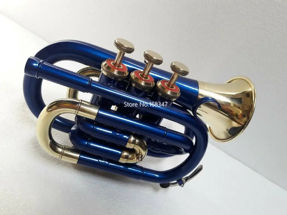 New Brand Bb Pocket Trumpet Blue Color Brass Bell Professional musical instruments With Case