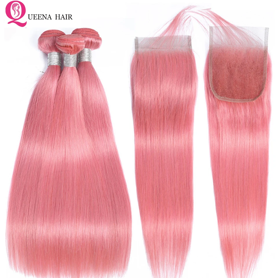 Good-Pink-Bundles-With-Closure-Pink-Color-Straight-Bundles-With-Closure-Remy-Peruvian-Human-Hair-Colored (1)