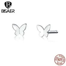 Серьги-бабочки, BISAER, 925 пробы, серебро, маленькая бабочка, изысканные серьги-гвоздики для женщин, модное ювелирное изделие ECE775