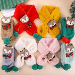 New 2021 Cute Rabbit Plush Children's Scarf Autumn And Winter Double Ball Cartoon Elk Christmas Warm Scarf