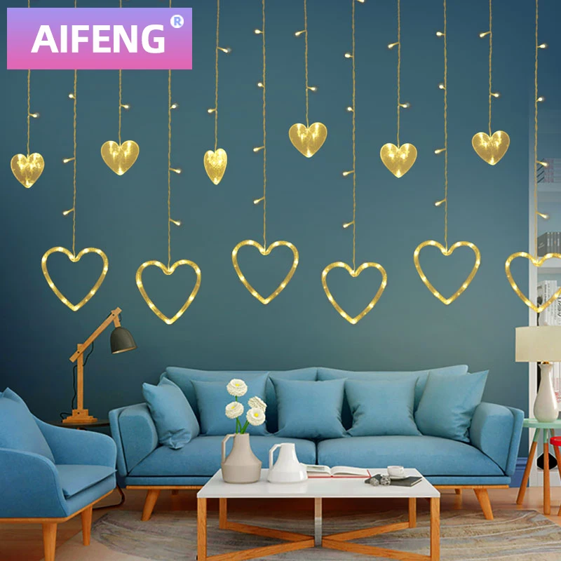 Рождественская гирлянда занавеска USB + аккумулятор/220 В в форме сердца 2x1 5 м