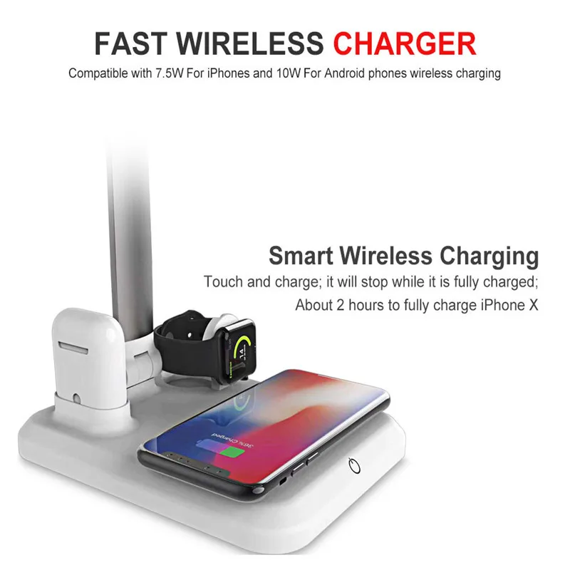  4 In1 Wireless Charger Led Desk Lamp Luminaria Multifunction Led Table Lamp 5W Touch Table Lamp for