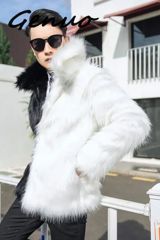 Новинка 2019 года; Лидер продаж; Мужская модная короткая куртка из искусственного лисьего меха; куртка с отложным воротником; Цвет черный