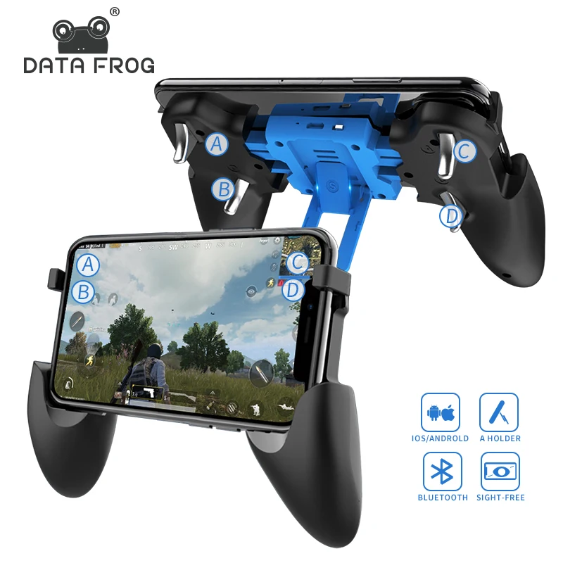 

DATA FROG Bluetooth Rechargable Game Controller For Pubg Gamepad For iOS 2-in-1 Gamepad and Stand For iphone Android Phone