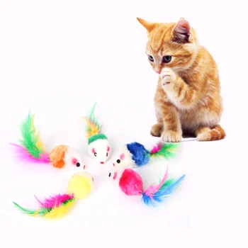 

10pcs Cat toys False Mouse Pet Cat Toys Mini Funny Playing Toys For Cats with Colorful Feather Plush Mouse Toys cats Accessories