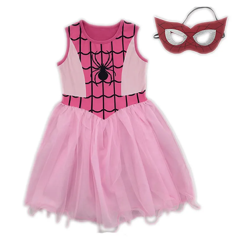 Pink Dress Mask Детское маскарадное платье с маской для девочек «Человек-паук» Детский костюм косплей костюмы на Хэллоуин «Супергерои» бальное платье - Цвет: Pink Dress Mask