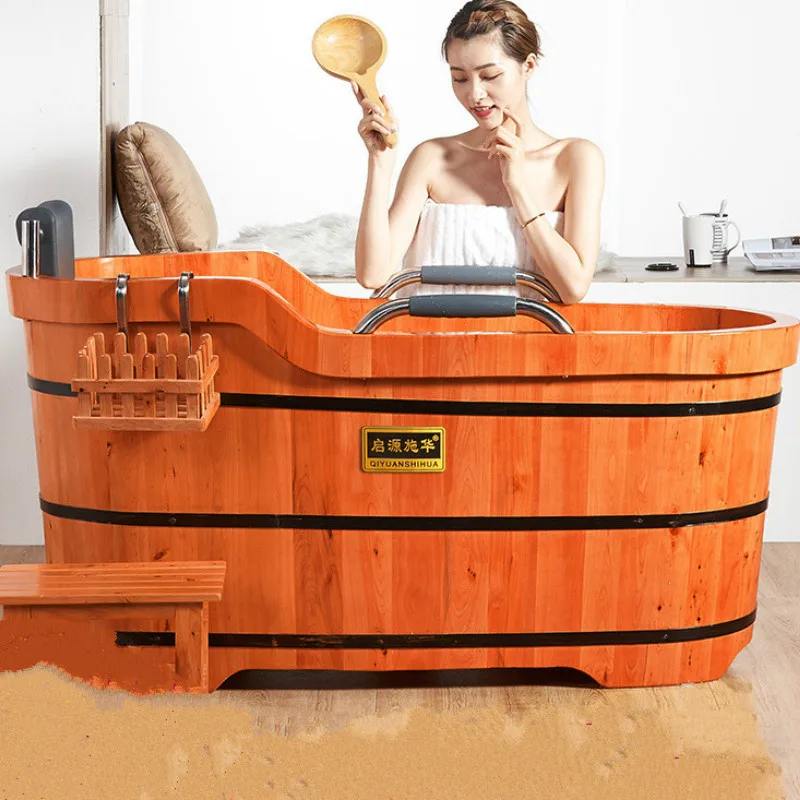 US $1.064.60 High Quality Cedar Barrel Bath Tub Security Seat Support Bathtub For Adult Shower Cushion Solid Wood Bath Tub