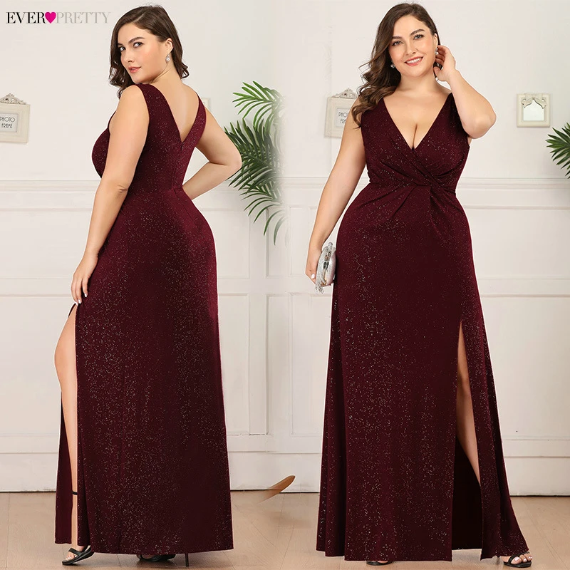 Сексуальные блестящие вечерние платья размера плюс Ever Pretty Ruched А силуэта с