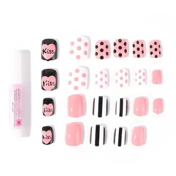 

24pcs Fashion Dot Black White Stripes Fake Nail Patch 3D Charm Personal Nail Art Jewelry Decoration Accessories Cosmetic TSLM1