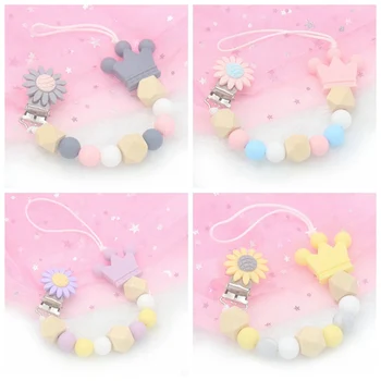 

Silicone And Wood Pacifier Clip Wooden Bead Dummy Clip Holder Cute Pacifier Clips Soother Chains Baby Teething Toy For Baby Chew