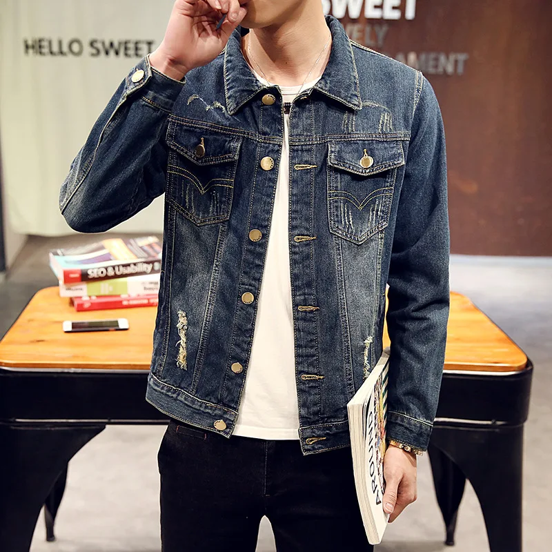 Куртка Chaqueta Hombre однотонная Повседневная приталенная Мужская джинсовая куртка