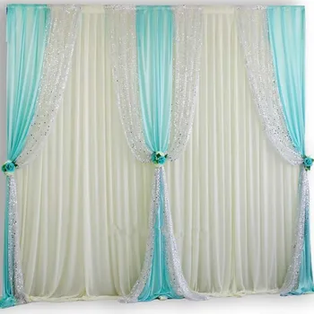 

10ftX20ft Luxury sequin edge wedding backdrop white curtain with Swags stage party birthday wall decoratons props